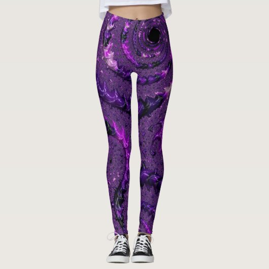 Leggings Funky Bold Bohème Violet Abstrait Fractal Numériqu (Devant)