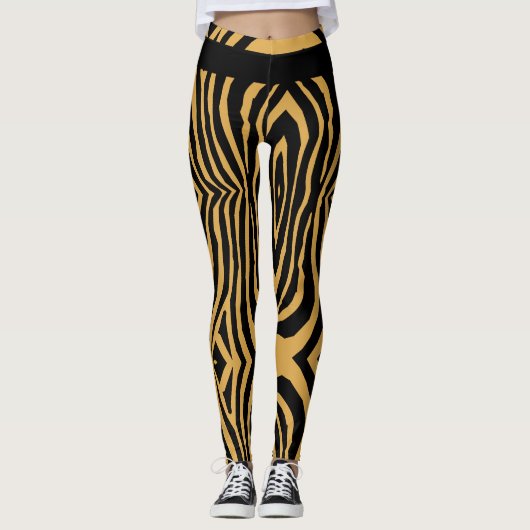 LEGGINGS FUNKY GOLD & POSTER DE ANIMAL NOIR STRIPE MOTIF (Devant)