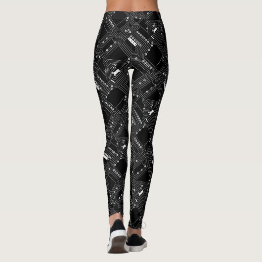 Leggings Funky Retro Black White Computer Circuit Board (Dos)