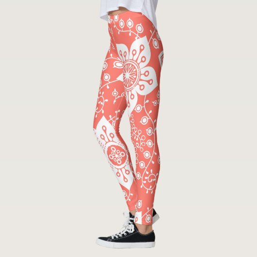 Leggings Funky Retro Cool moderne Fleurs Motif d'art (Gauche)