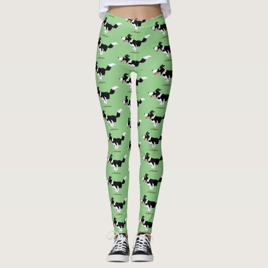 Leggings Funny Border Collie chien en course dessin animé (Devant)