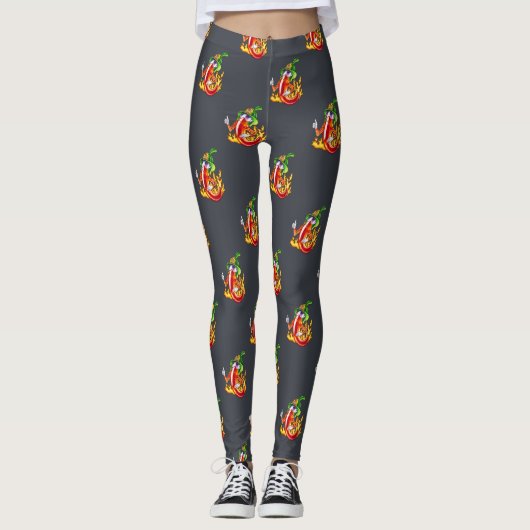 Leggings Funny Fier Pompier Chili Sur Le Feu Donne Des Pouc (Devant)