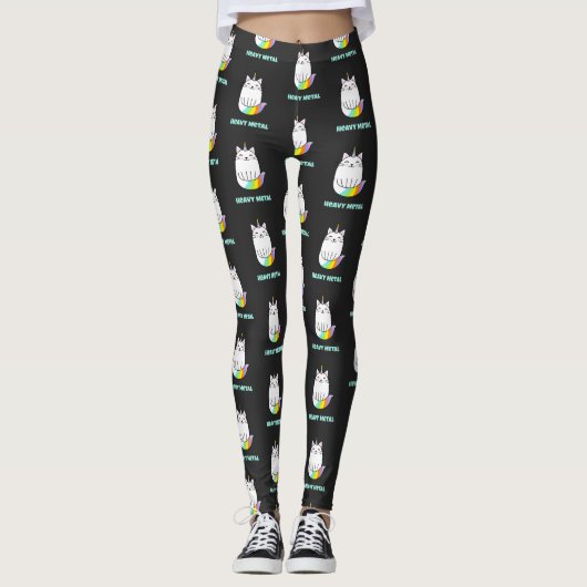 Leggings Funny heavy metal unicorne arc-en-ciel chat (Devant)