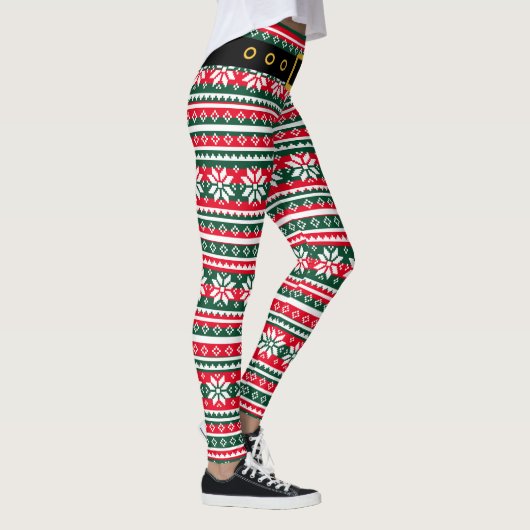 Leggings Funny jambes elf de Noël nordic flocon motif (Droite)