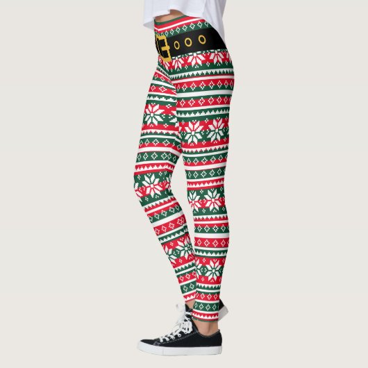 Leggings Funny jambes elf de Noël nordic flocon motif (Gauche)