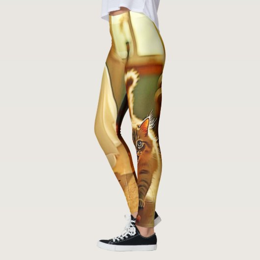 Leggings Funny Kitten Éffrayant Friend Design (Gauche)