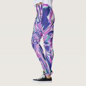 Leggings Fuschia violet Aqua blanc fleur psychédélique (Gauche)
