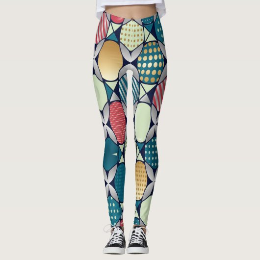 Leggings Fusion de cercles géométriques rétro vibrants (Devant)