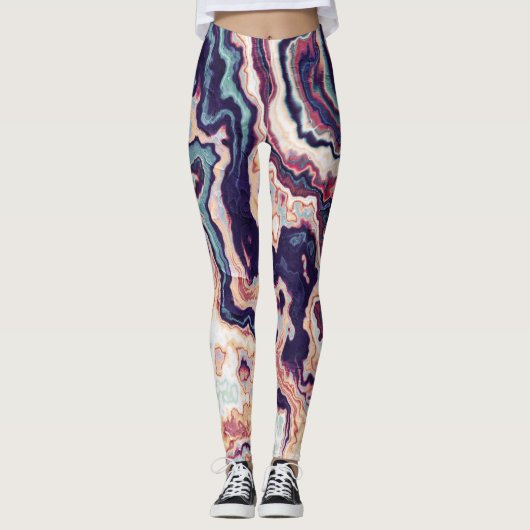 Leggings Fusion de Géode Marbre Violet Turquoise (Devant)