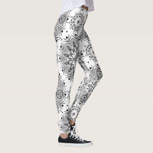 Leggings FuzzyFoxArt, noir et blanc (Droite)