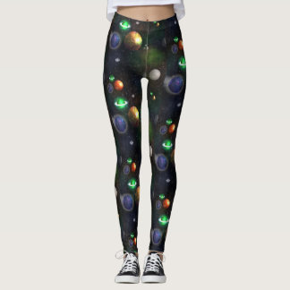 Leggings Galaxie et planètes sur l'arrière - plan noir