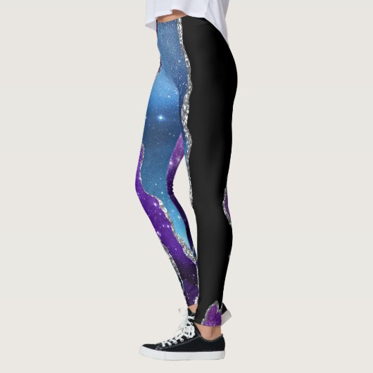 Leggings Galaxy Agate Parties scintillant en marbre violet  (Gauche)