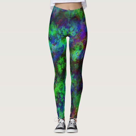 Leggings Galaxy Multi-couleur Abstraite Nebula verte (Devant)
