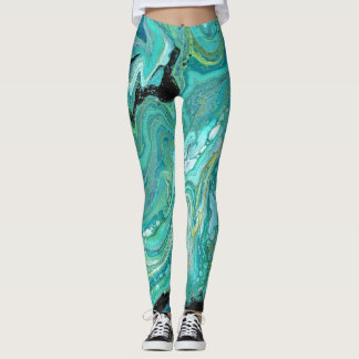 Leggings Gangs Back 1 Légendes Abstraites vertes liquides