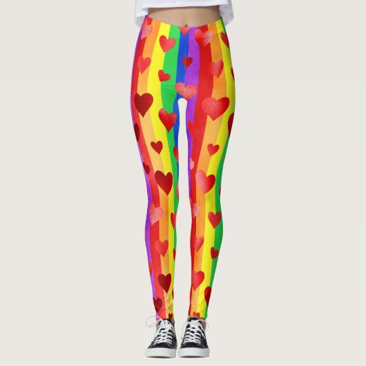 Leggings Gay pride Valentine Coeurs et rayures arc-en-ciel (Devant)