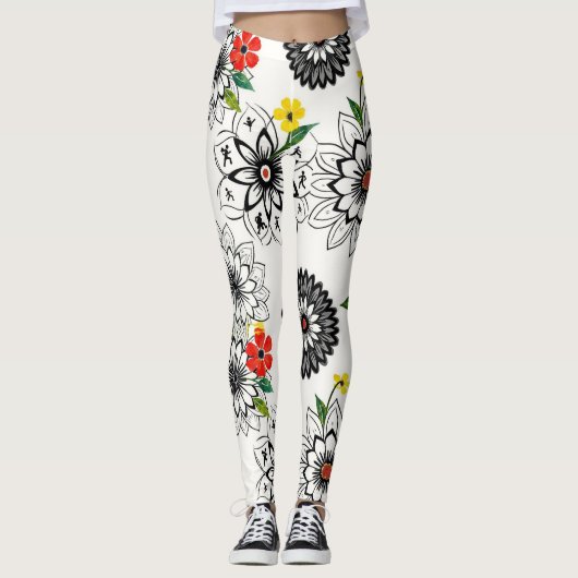 Leggings Geometric Floral Mandalas Seamless Pattern (Devant)