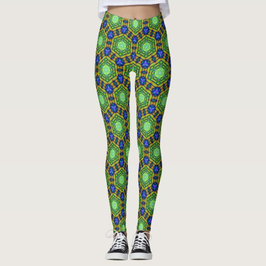 Leggings Géométrie Blue Green Hexagon Vision (Devant)