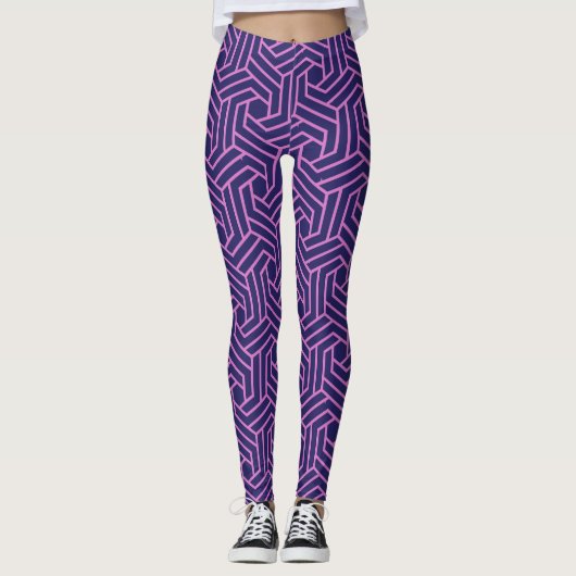 Leggings géométrie rose abstraite avec fond violet (Devant)