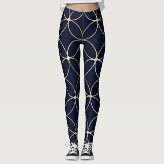Leggings Géométrie vintage : Bleu doré Abstrait