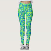 Leggings Géométrique étoile Abstraite - Vert chaux et bleu (Devant)