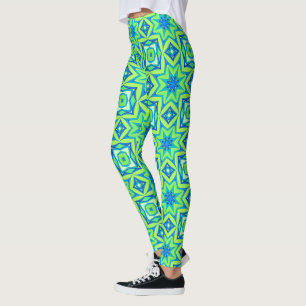 Leggings Géométrique étoile Abstraite - Vert chaux et bleu