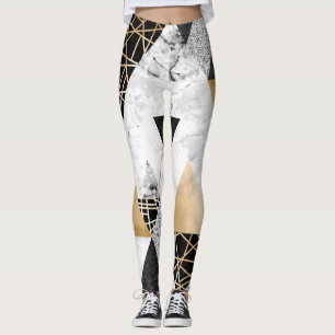 Leggings Géométrique métallique : Marbre d'or argenté