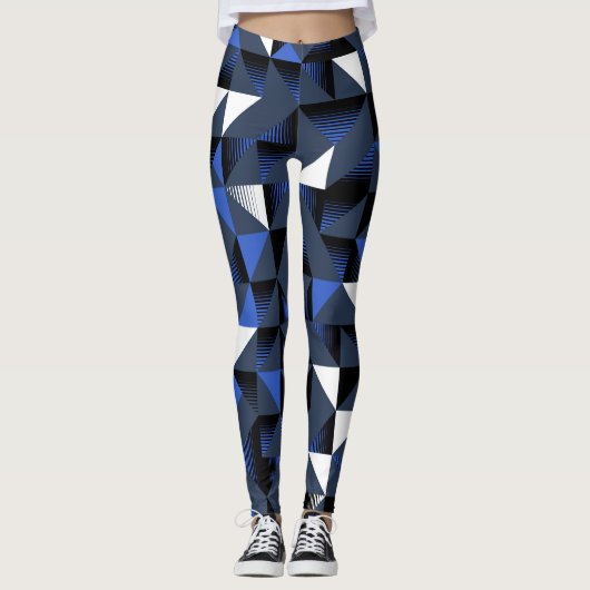 Leggings géométriques bleu/blanc pour femmes (Devant)