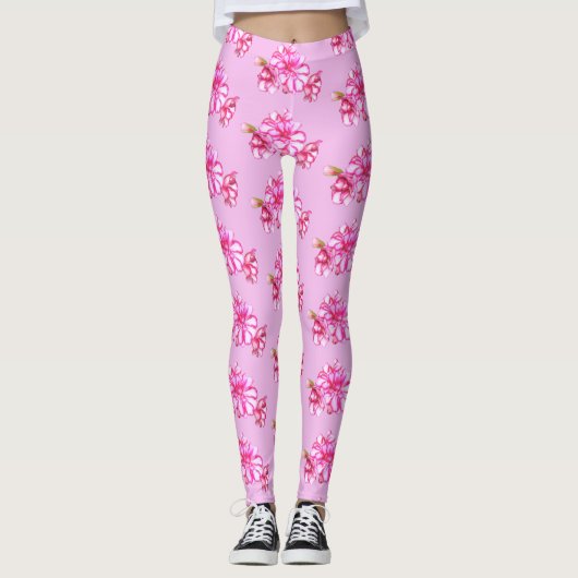 Leggings - gestreept Geranium op roze (Voorkant)