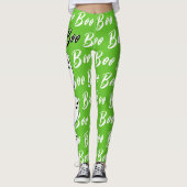 Leggings Ghost Halloween noir blanc livre vert (Devant)