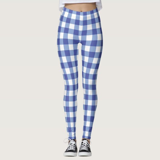 Leggings Gingham Bleu et Blanc à Carreaux Vichy (Devant)