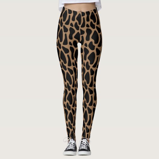Leggings Giraffe Impression Mode Dames Noir et Mocha (Devant)