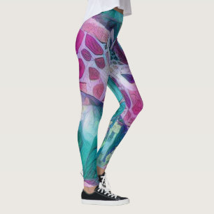 Leggings Giraffe rose et Turquoise Créative Faune Abstraite