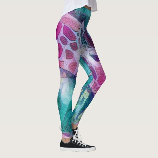 Leggings Giraffe rose et Turquoise Créative Faune Abstraite (Droite)