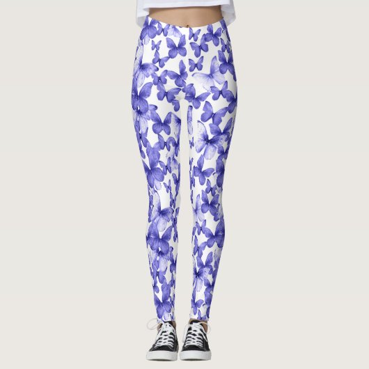 Leggings Girly Blue Butterflies Whimsical Patterned (Devant)