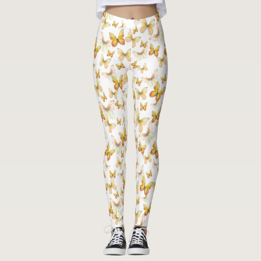 Leggings Girly orange butterfly whimsical patterned (Devant)