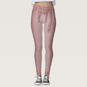 Leggings Girly Rose Gold Sparkle Glitter Drips monogram (Devant)
