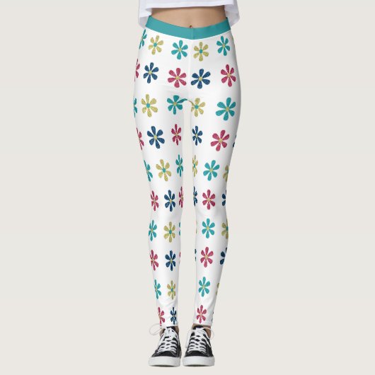 Leggings Glam Girly 60s Parties scintillant Fleurs or bleu (Devant)