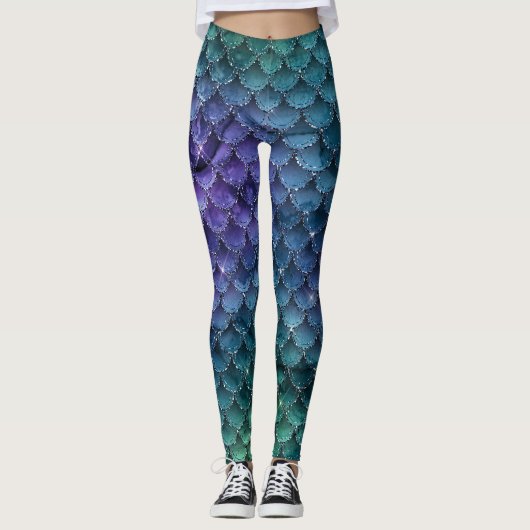 LEGGINGS GLAM GIRLY OCEAN BLUE PARTIES SCINTILLANT MERMAID  (Devant)