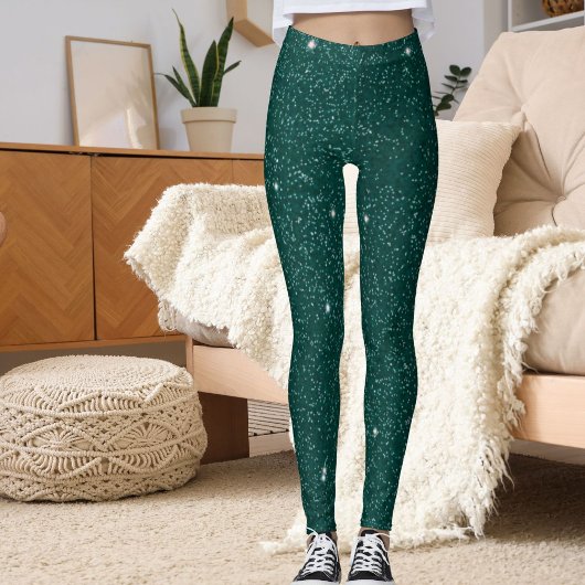 Leggings Glam Modern Green Glitter Sparkle Sport Women Gift