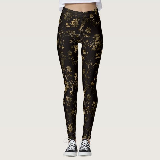 Leggings Glam or feuille motif brun (Devant)