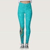 Leggings Glam Parties scintillant bleu turquoise avec plume (Devant)