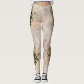 Leggings Glam Steampunk | Rose rose et or Rustique Floral (Devant)