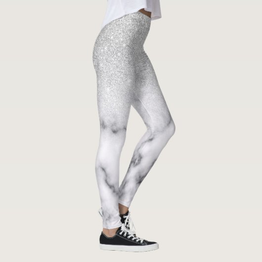 Leggings Glamorous Silver White Glitter Marble Gradient (Droite)
