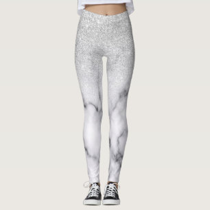 Leggings Glamorous Silver White Glitter Marble Gradient
