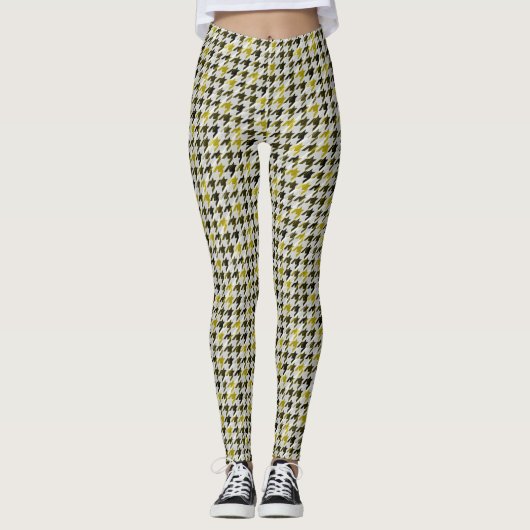 Leggings Glen Plaid. Noir et moutarde. (Devant)