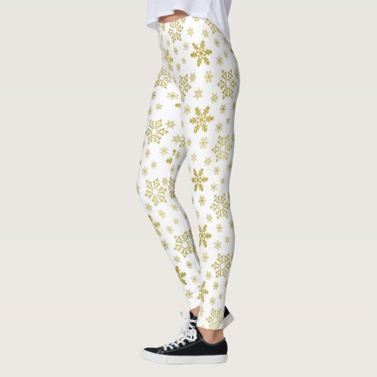 Leggings Glitter Gold Foil Noël Snowflake Motif (Gauche)