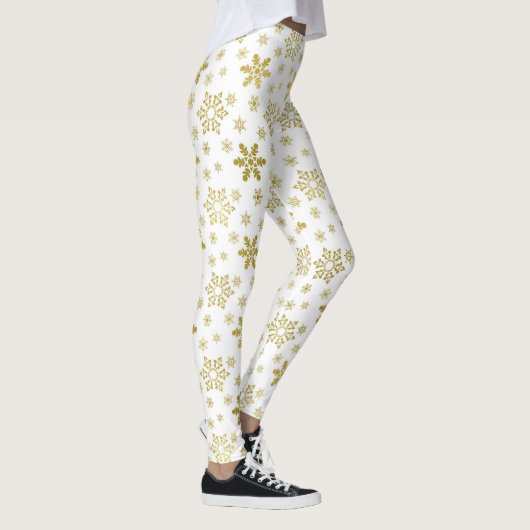 Leggings Glitter Gold Foil Noël Snowflake Motif (Droite)