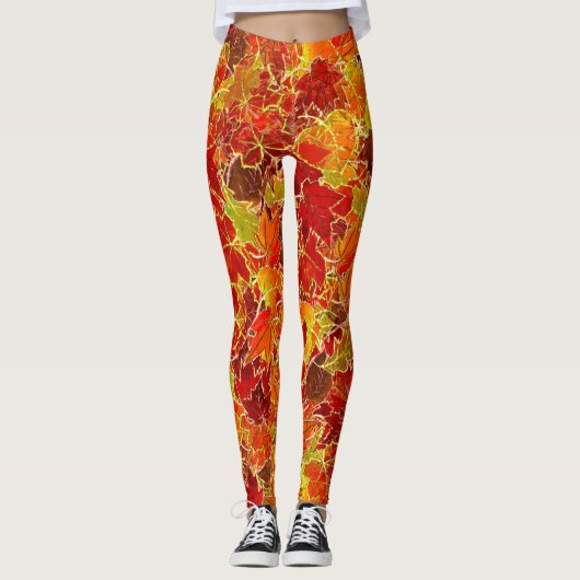Leggings Glittery Fall Maple Feuilles (Devant)