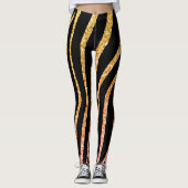 Leggings Glittery Gold et Black Zebra Wild Animal Motif (Devant)