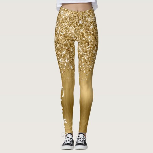 Leggings Glittery Gold Glam Nom du script (Devant)